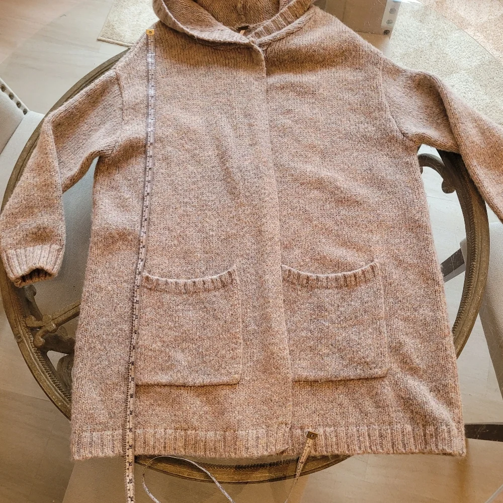 Free People Eyes On You Cozy Gray Tan Hooded Sweater XS